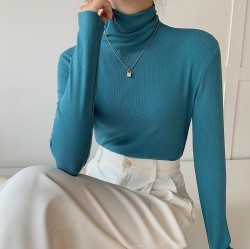 【韓版堆堆領純色螺紋打底衣】