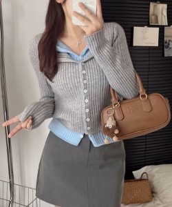 【知性風翻領假兩件針織衣】