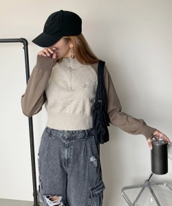 【美拉德立領復古短版針織上衣】