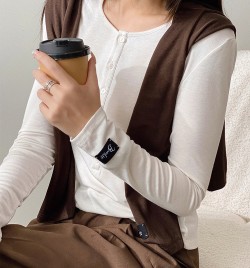 【Bimilie紐扣醋酸綿羊毛打底衫】