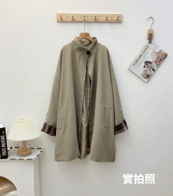 【韓系慵懶・英倫格紋拼接風衣】