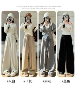 【慵懶高腰垂感毛巾絨闊腿褲】