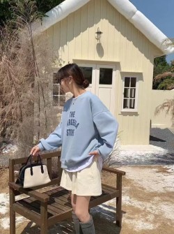 【美式慵懶加絨質感假二件上衣】
