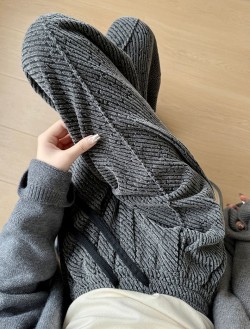 【雪尼爾斜紋加絨闊腿褲】