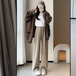 【慵懶高腰垂感毛巾絨闊腿褲】